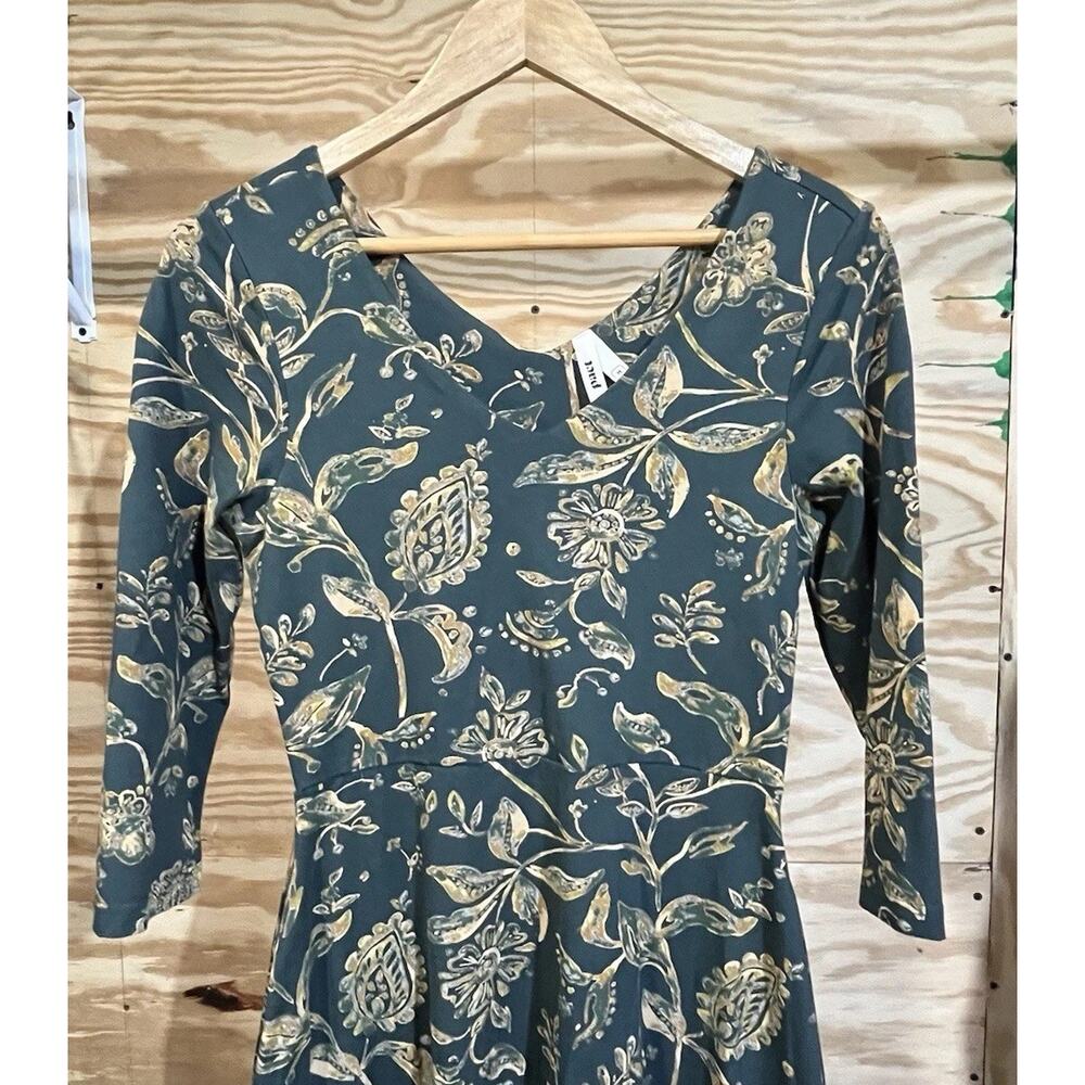 Pact Women's Teal Floral Midi Dress with Cream Print - Picture 3 of 12